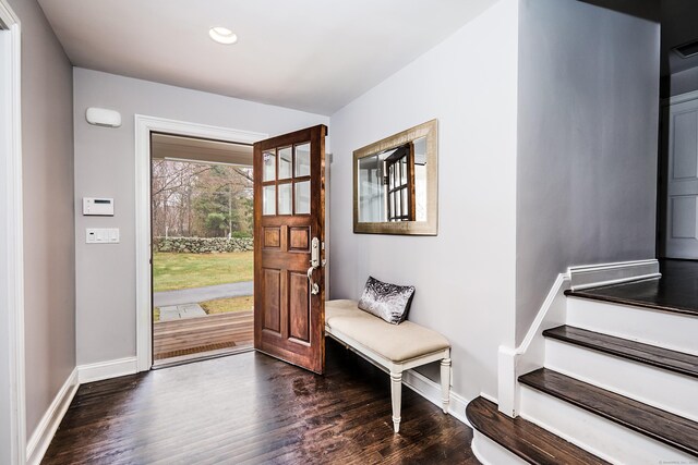 27 Blue Ribbon Dr, Westport, CT 06880 - foyer with baseboards, dark wood-style flooring, and recessed lighting