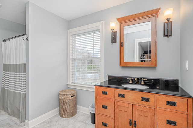 48 Mount Nebo Rd, Newtown, CT 06470 - full bathroom featuring baseboards, vanity, plenty of natural light, and a shower with curtain