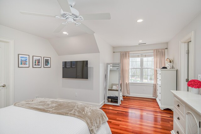 48 Mount Nebo Rd, Newtown, CT 06470 - bedroom featuring light wood finished floors, baseboards, recessed lighting, vaulted ceiling, and a ceiling fan
