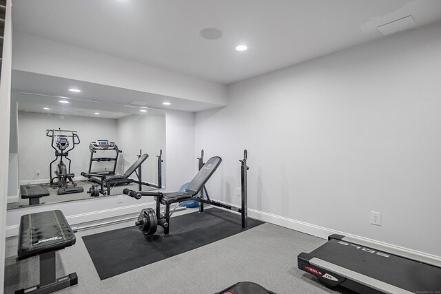 48 Mount Nebo Rd, Newtown, CT 06470 - exercise area featuring recessed lighting and baseboards