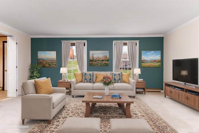 14 Valley View Dr, Wallingford, CT 06492 - living area featuring plenty of natural light, ornamental molding, and a baseboard heating unit