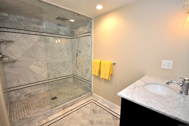 794 Main St, Somers, CT 06071 - full bath featuring baseboards, a shower stall, vanity, and recessed lighting