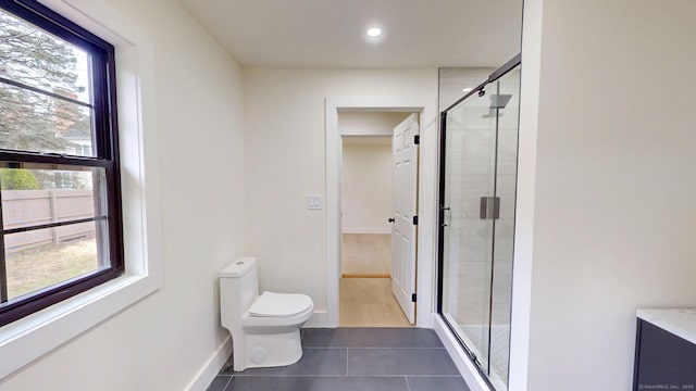 101 Parade Hill Rd, New Canaan, CT 06840 - bathroom with tile patterned floors, plenty of natural light, and a stall shower