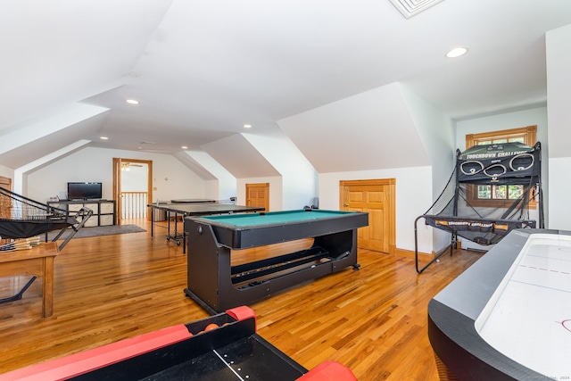 40 Old Bridge Rd, Brookfield, CT 06804 - recreation room with recessed lighting, light wood finished floors, and lofted ceiling