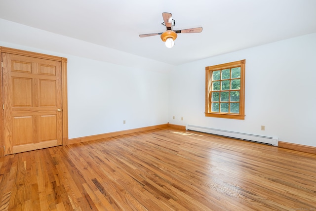 40 Old Bridge Rd, Brookfield, CT 06804 - unfurnished room featuring light wood-style flooring, ceiling fan, a baseboard heating unit, and baseboards
