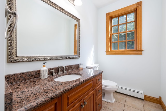 40 Old Bridge Rd, Brookfield, CT 06804 - bathroom featuring vanity, tile patterned flooring, baseboard heating, toilet, and baseboards