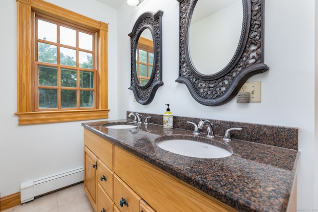 40 Old Bridge Rd, Brookfield, CT 06804 - bathroom featuring a sink, tile patterned flooring, double vanity, and a baseboard heating unit