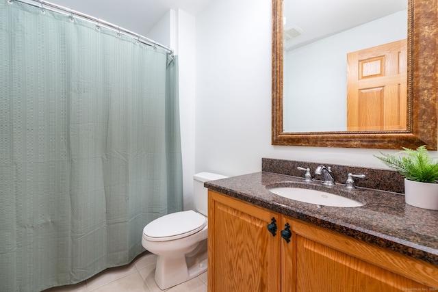 40 Old Bridge Rd, Brookfield, CT 06804 - full bathroom with visible vents, curtained shower, toilet, vanity, and tile patterned floors