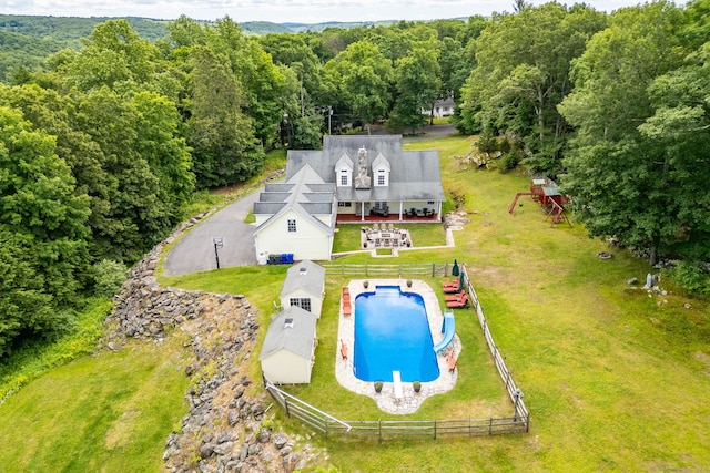 40 Old Bridge Rd, Brookfield, CT 06804 - view of subject property with a pool and a heavily wooded area