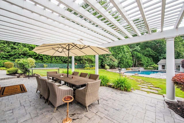 77 Eastfield Rd, Waterbury, CT 06708 - view of patio / terrace featuring a pergola, outdoor dining space, an outdoor pool, and fence