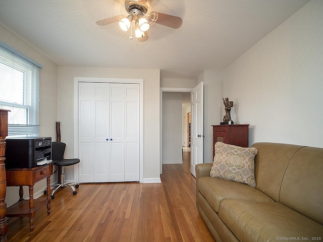 10 Edgehill Dr, Woodbridge, CT 06525 - office featuring wood finished floors, a ceiling fan, and baseboards