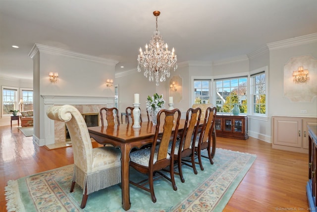 7 Long Meadow Ln, Redding, CT 06896 - dining room featuring crown molding, an inviting chandelier, light wood finished floors, recessed lighting, and baseboards