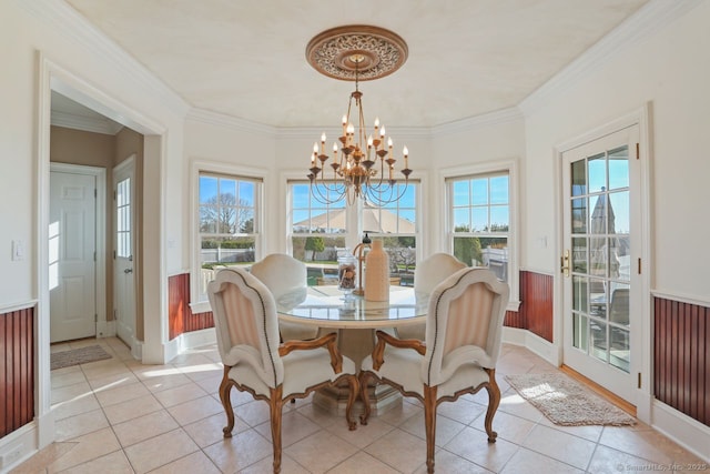 7 Long Meadow Ln, Redding, CT 06896 - dining room with plenty of natural light, crown molding, light tile patterned floors, and a chandelier