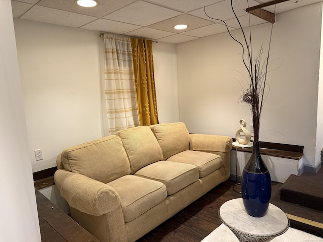 1314 Huntington Rd, Stratford, CT 06614 - living area with recessed lighting, a paneled ceiling, baseboards, and wood finished floors