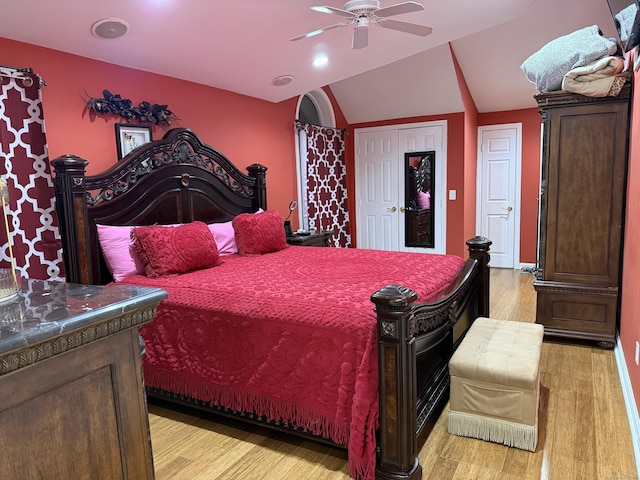 1314 Huntington Rd, Stratford, CT 06614 - bedroom featuring light wood-style floors, ceiling fan, and lofted ceiling