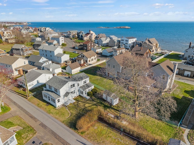aerial view featuring a water view and a residential view