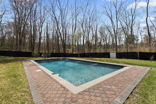view of swimming pool featuring a fenced in pool and a fenced backyard