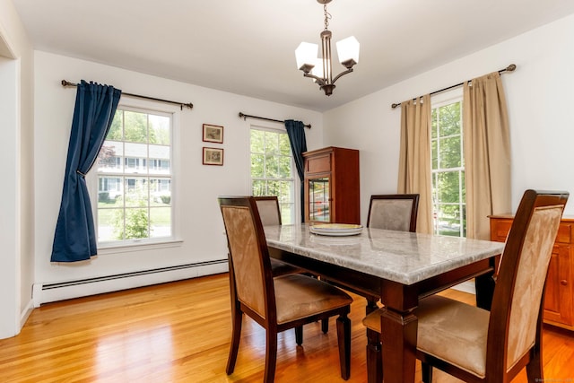 2 Cassella Dr, Wallingford, CT 06492 - dining room featuring a baseboard heating unit, a chandelier, and light wood-type flooring