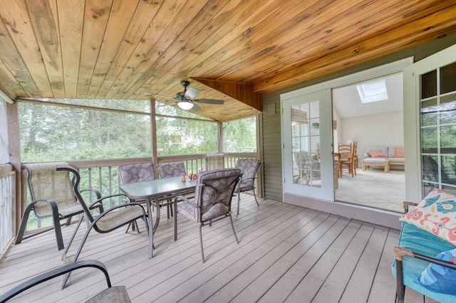 18 Black Birch Rd, Plainville, CT 06062 - sunroom featuring outdoor dining space, a skylight, and a ceiling fan