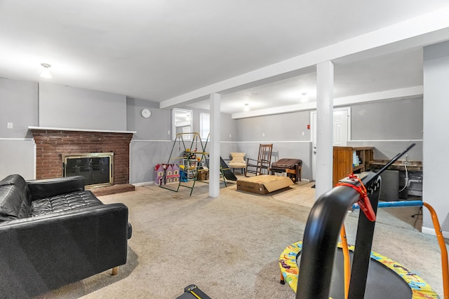 interior space with baseboards and a fireplace