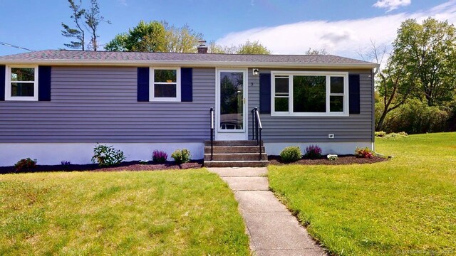 3 Richard Ln, Prospect, CT 06712 - view of front of house featuring entry steps, a front yard, and a chimney