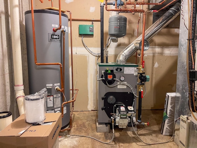 utilities featuring water heater and a heating unit