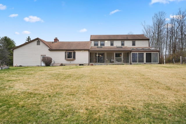 1069 Black Rock Tpke, Easton, CT 06612 - back of property with a yard, a sunroom, and a chimney