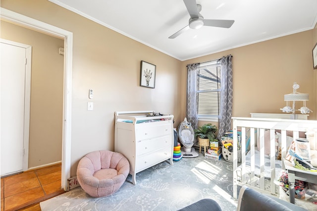 161 Boswell St, Stratford, CT 06615 - bedroom with crown molding, tile patterned floors, and a ceiling fan