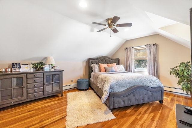 161 Boswell St, Stratford, CT 06615 - bedroom with baseboard heating, wood finished floors, ceiling fan, and lofted ceiling