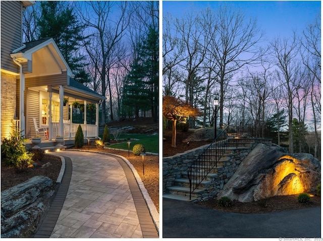 exterior space with a porch and stairs