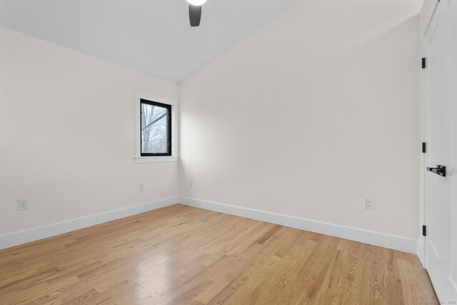 35 Bayberry Ln, Guilford, CT 06437 - spare room featuring lofted ceiling, baseboards, light wood-style floors, and ceiling fan