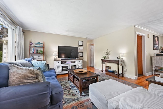 447 Howellton Rd, Orange, CT 06477 - living room featuring wood finished floors and ornamental molding