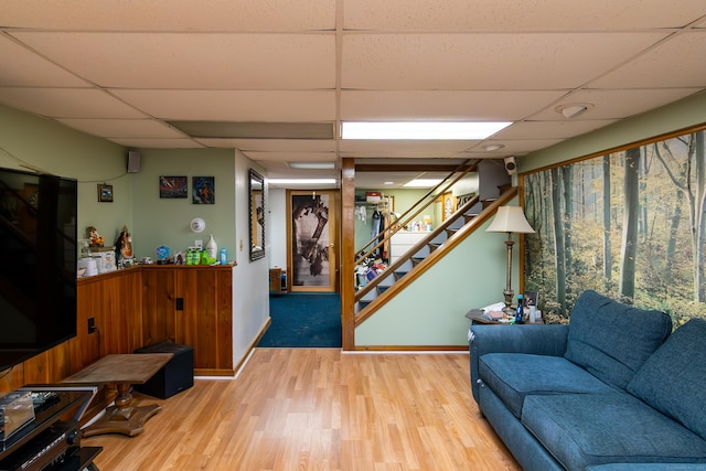 259 Weatherly Trl, Guilford, CT 06437 - living area with stairway, a paneled ceiling, and wood finished floors