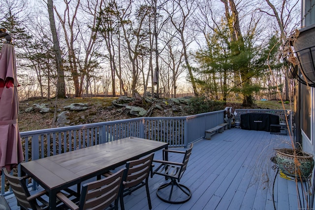 259 Weatherly Trl, Guilford, CT 06437 - wooden terrace with outdoor dining space