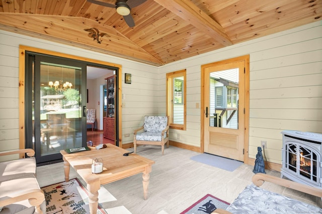 interior space featuring a wood stove