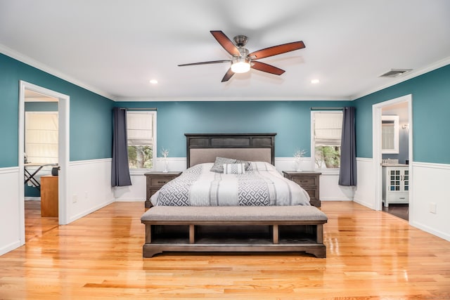 5A Big Buck Ln, Brookfield, CT 06804 - bedroom featuring wood finished floors, ornamental molding, wainscoting, and visible vents