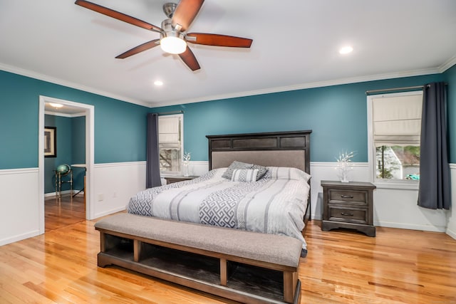 5A Big Buck Ln, Brookfield, CT 06804 - bedroom with recessed lighting, ornamental molding, a ceiling fan, and wood finished floors