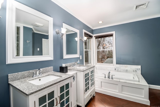 5A Big Buck Ln, Brookfield, CT 06804 - full bathroom with crown molding, a garden tub, a sink, and visible vents