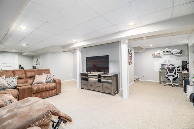 5A Big Buck Ln, Brookfield, CT 06804 - living area featuring carpet floors, baseboards, recessed lighting, and a paneled ceiling