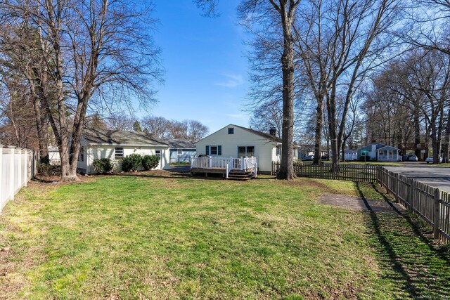 view of yard featuring a fenced backyard and a deck