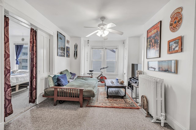 172 Prospect Ave, Shelton, CT 06484 - living room featuring baseboards, a ceiling fan, carpet flooring, and radiator