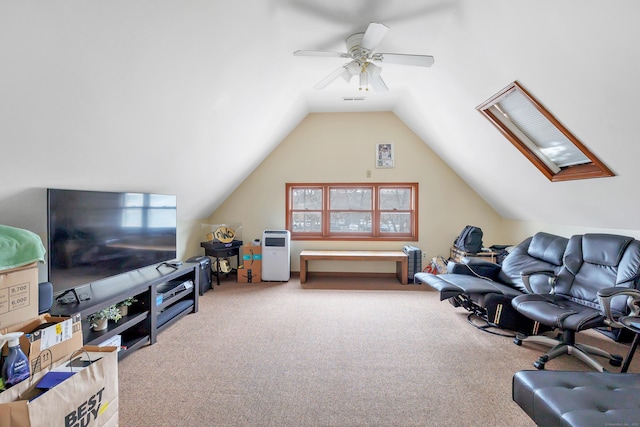 172 Prospect Ave, Shelton, CT 06484 - interior space with carpet flooring, a ceiling fan, and lofted ceiling