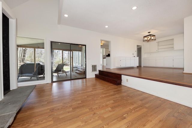 170 Barker Hill Dr, Guilford, CT 06437 - living area featuring light wood finished floors, a chandelier, and recessed lighting