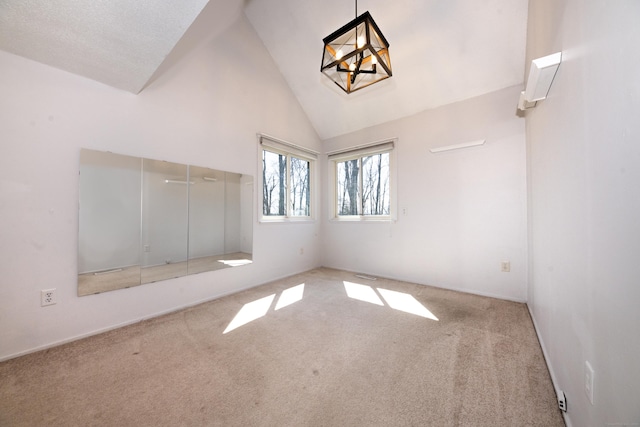 170 Barker Hill Dr, Guilford, CT 06437 - unfurnished living room featuring carpet and high vaulted ceiling