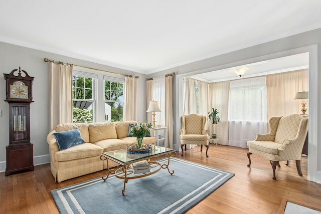 15 Devonshire Dr, Darien, CT 06820 - living room with hardwood / wood-style floors and crown molding