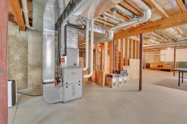 unfinished basement with heating unit