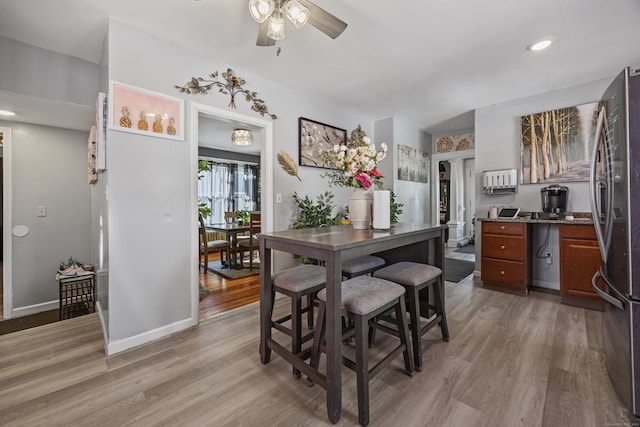 87 Englewood Ave, Waterbury, CT 06705 - dining area featuring baseboards, a ceiling fan, light wood finished floors, and recessed lighting