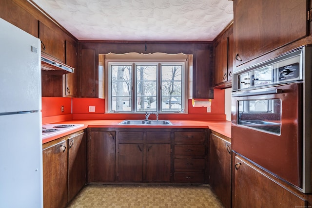 33 Wagon Rd, Enfield, CT 06082 - kitchen with under cabinet range hood, light countertops, white appliances, and a sink