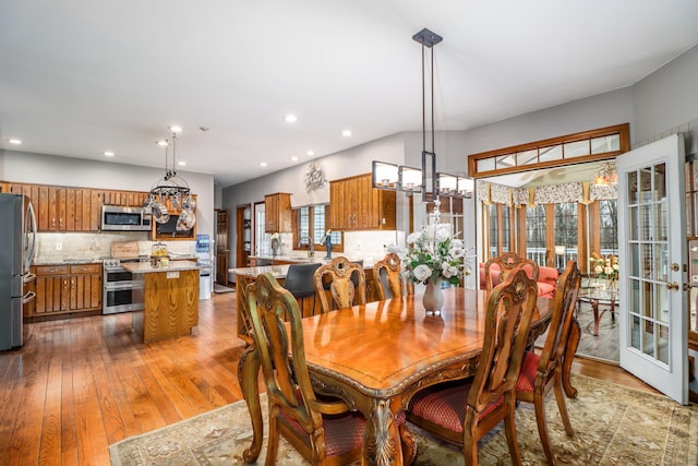 3 Huntington Ln, New Fairfield, CT 06812 - dining area with hardwood / wood-style flooring, recessed lighting, and french doors