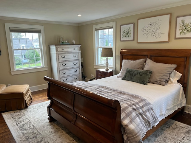 90 Bentwood Rd, West Hartford, CT 06107 - bedroom featuring crown molding, baseboards, multiple windows, and wood finished floors